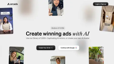 Recent homepage preview of Arcads AI at arcads.ai