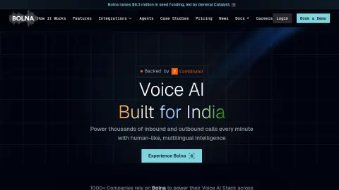 Recent homepage preview of Bolna at bolna.ai