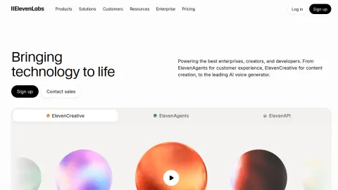 Recent homepage preview of ElevenLabs at elevenlabs.io