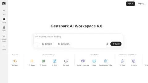 Recent homepage preview of Genspark at genspark.ai
