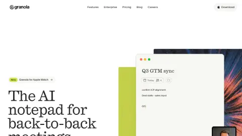 Recent homepage preview of Granola at granola.ai