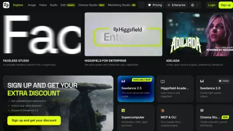 Recent homepage preview of Higgsfield at higgsfield.ai