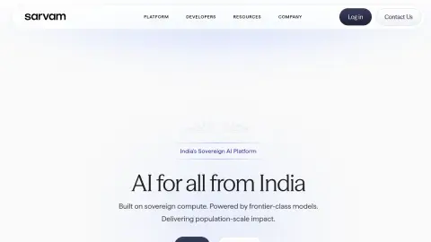 Recent homepage preview of Sarvam at sarvam.ai