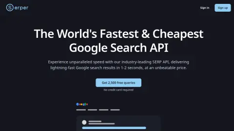 Recent homepage preview of Serper at serper.dev