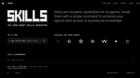 Recent homepage preview of Skills.sh at skills.sh